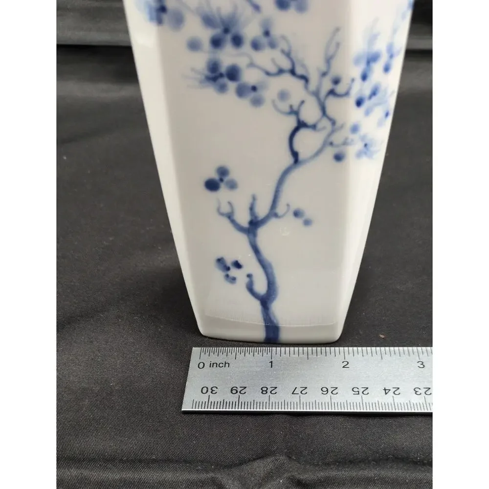 Meissen Blue Orchid Geometric Vase 11.25in Tall Porcelain Table Decor Accent